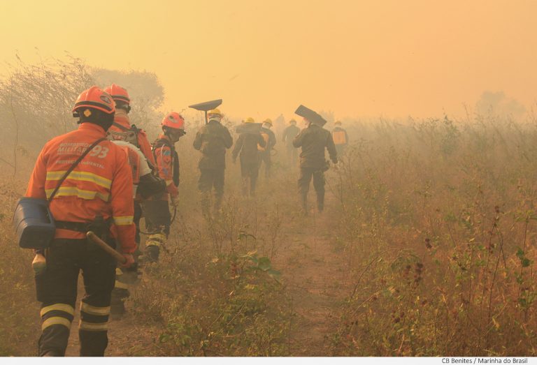 Militares combatem incêndio florestal no Pantanal