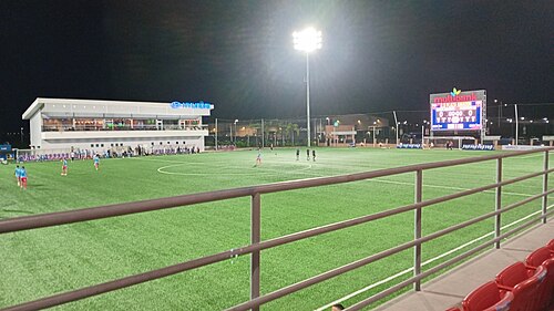 Campo de futebol gramado durante partida