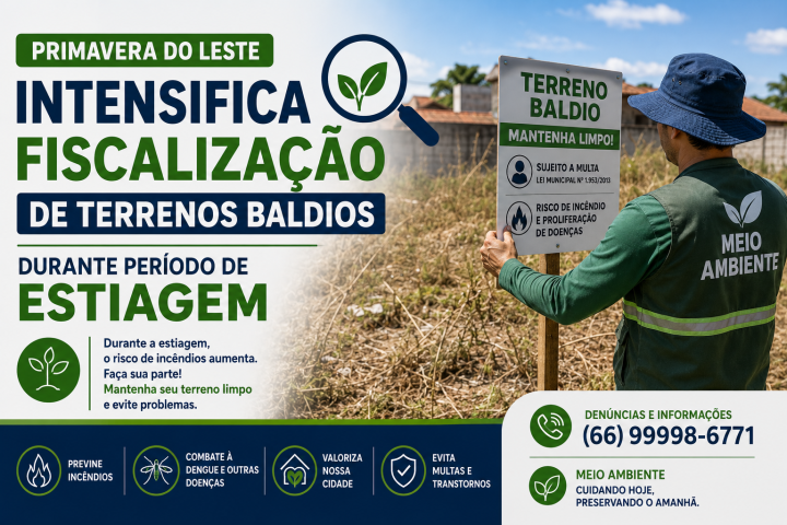 Primavera do Leste notifica 1.582 donos de terrenos baldios e aplica 162 multas na estiagem
