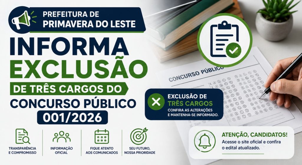 Primavera do Leste exclui três cargos de técnico esportivo do concurso e devolve a taxa de inscrição