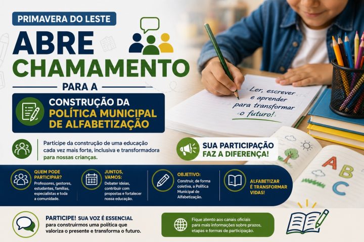 Primavera do Leste abre inscrições para o comitê que vai elaborar a Política Municipal de Alfabetização
