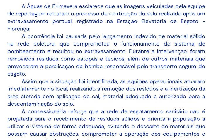 Primavera do Leste vai notificar concessionária após duas ocorrências com estações elevatórias de esgoto