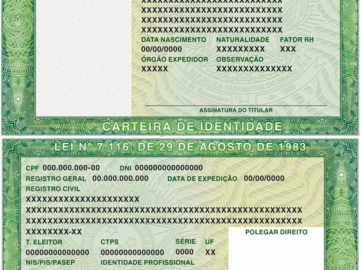Imagem ilustrativa: Novo modelo da carteira de identidade brasileira - 2019 - Versão em Papel moeda